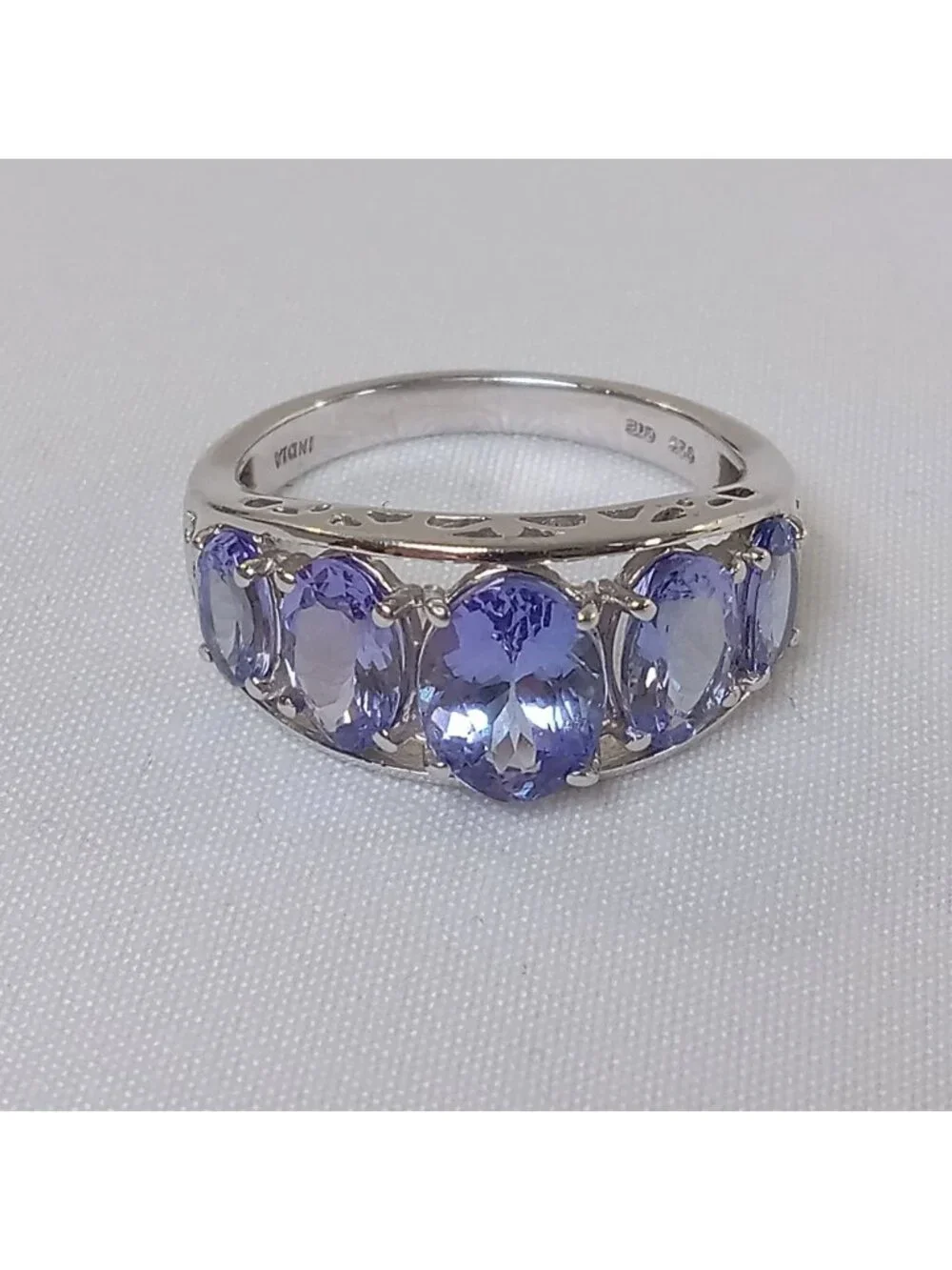 Lavendar Purple Faceted Oval Cut Stones Glass GIE 925 Sterling Silver Ring SZ 8